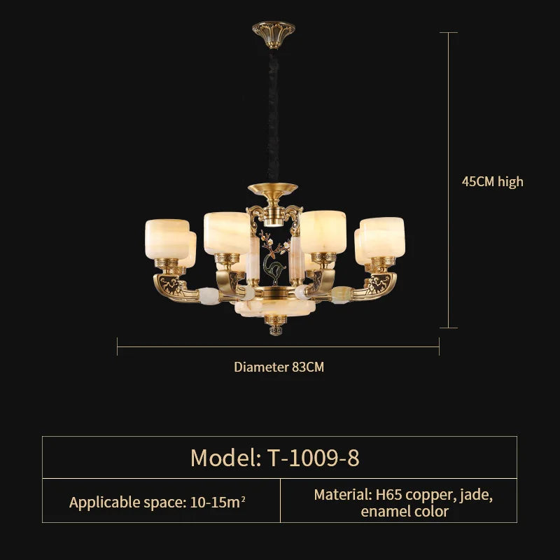 Afralia™ Luxury Chinese Style Copper Jade Living Room Chandelier