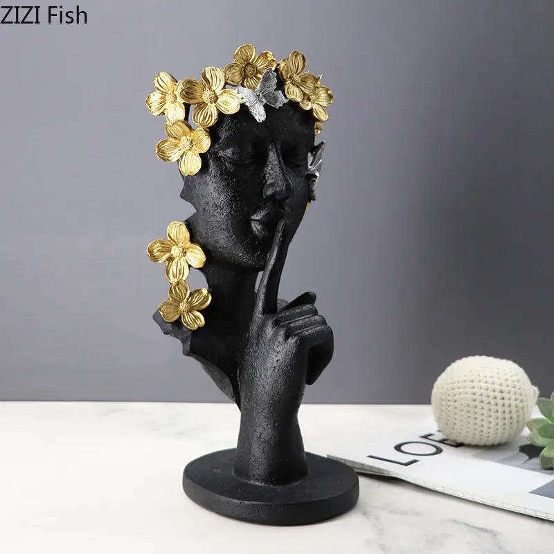 Afralia™ Gold Silence Is Gold Garland Figure Resin Sculpture Desk Decoration
