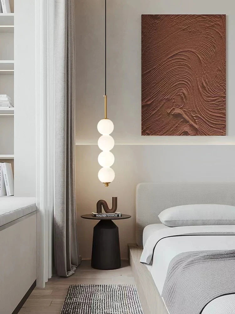 Afralia™ LED White Pearl Glass Pendant Lights for Kitchen Bar Decor - Bubble Hanging Lamp