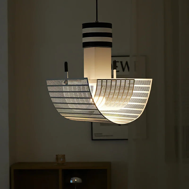 Geometric Pendant Light Art Shogun Lamp Black White Stripe Danish Design Afralia™