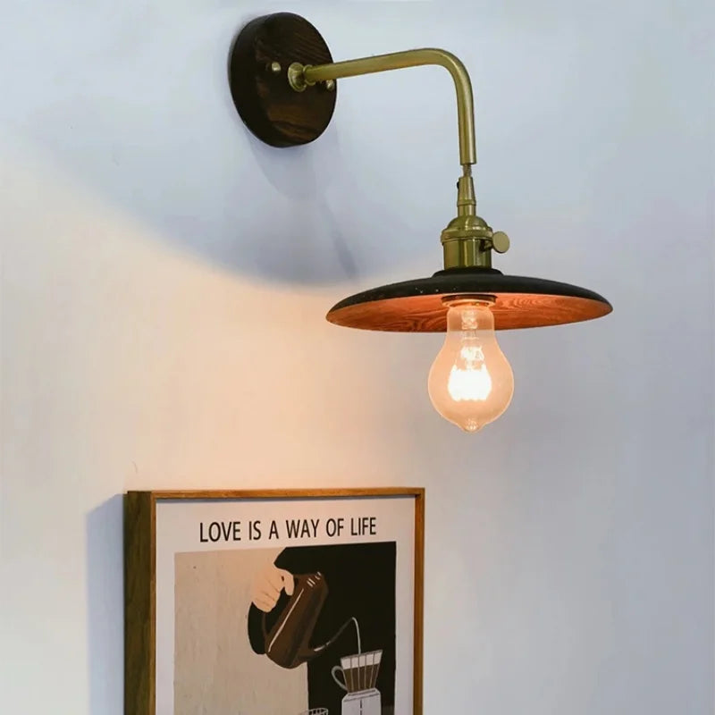 Afralia™ Nordic Wood LED Wall Lamp Pull Chain Switch for Home Decor & Lighting
