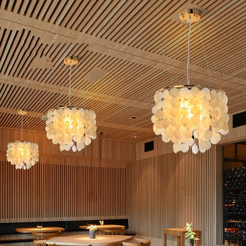 Afralia™ Modern LED Chandelier Lights - Elegant Shell Pendant Lamps