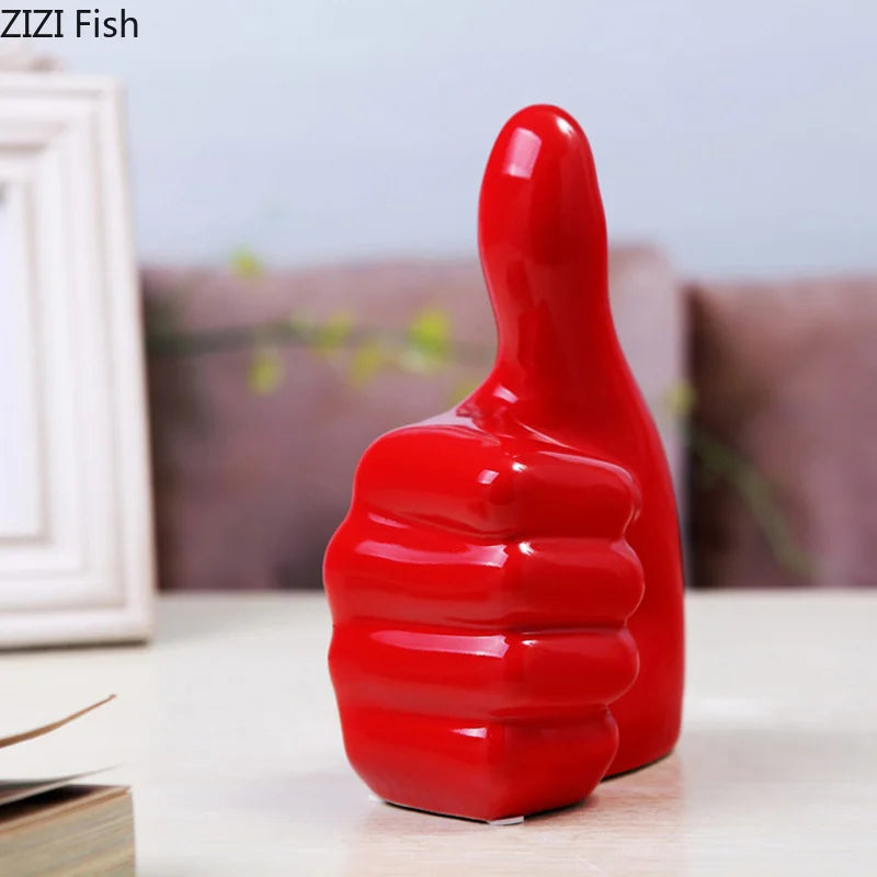 Afralia™ Red Porcelain Thumb Statue with Minimalist Design for Modern Home Decor