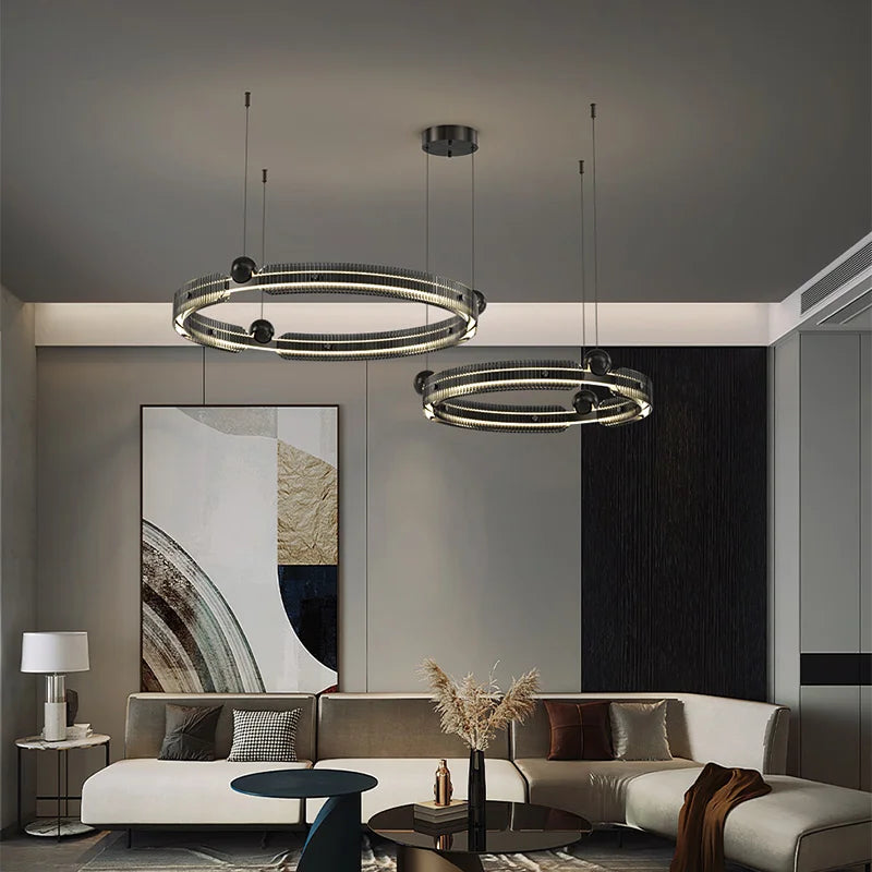 Afralia™ Light Luxury Circle LED Living Room Chandelier