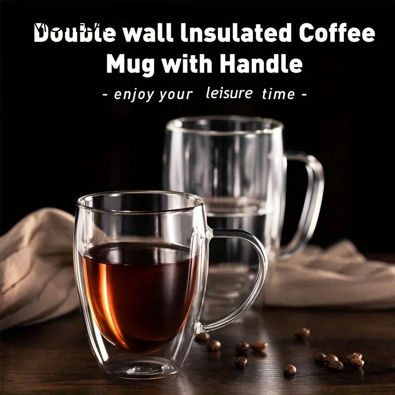 Afralia™ Double Wall Glass Coffee Mug Set - Enjoy Your Favorite Beverages in Style