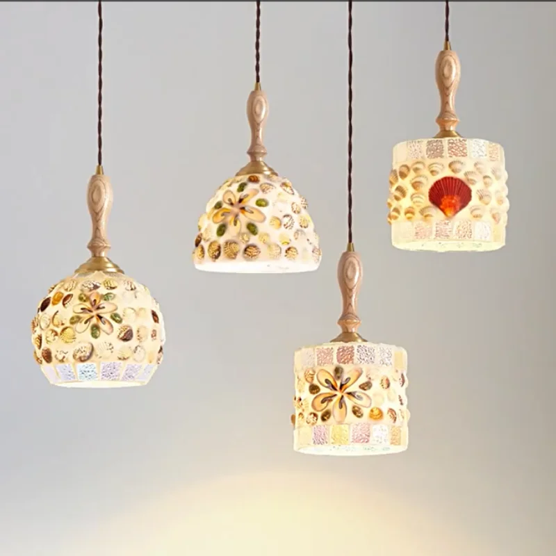Afralia™ Vintage Resin LED Hang Lamp With Wood Handle - French Style Lighting