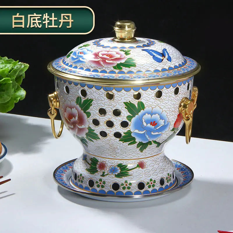 Afralia™ Single Person Enamel Hotpot & Alcohol Pot Set in Pure Copper