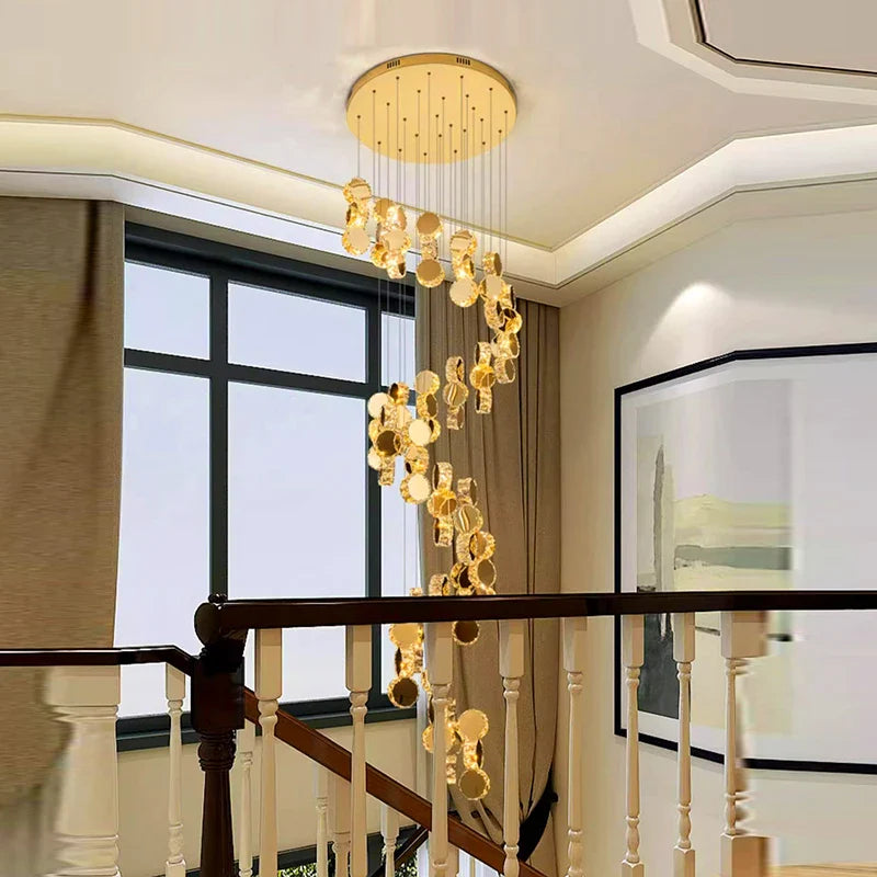 Afralia™ Crystal Chandelier Stair Pendant Lamp Living Room Lighting