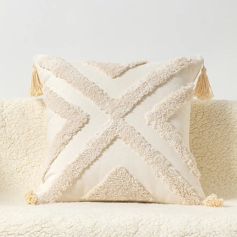 Afralia™ Boho Square Pillowcase with Embroidery & Tassel Detail for Living Room Sofa