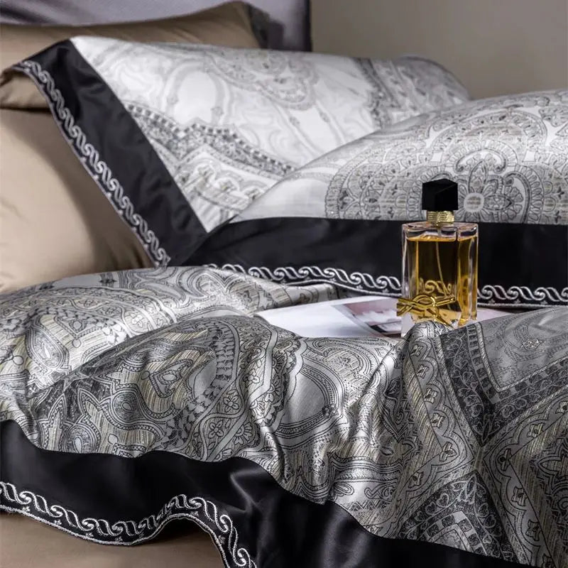 Afralia™ Vintage Luxury Jacquard Egyptian Cotton Bedding Set with Duvet, Sheet and Pillowcase