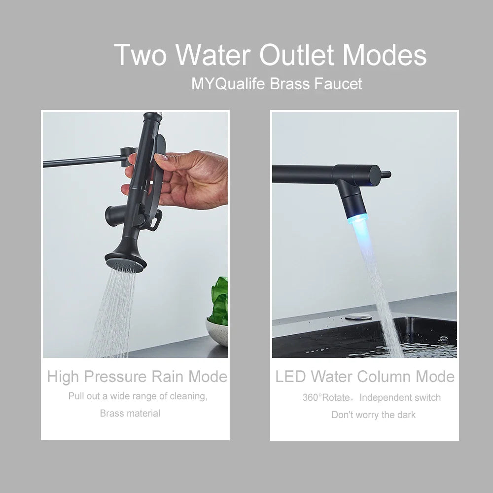 Afralia™ Dual Spout LED Kitchen Faucet 360 Rotate Hot Cold Mixer for Stylish Sink