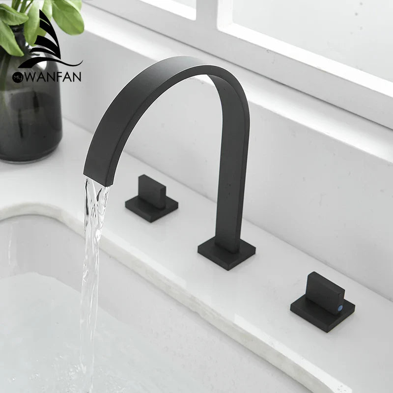 Afralia™ Black Brass Deck Mounted Bathroom Sink Faucet Double Handle Hot/Cold Tap