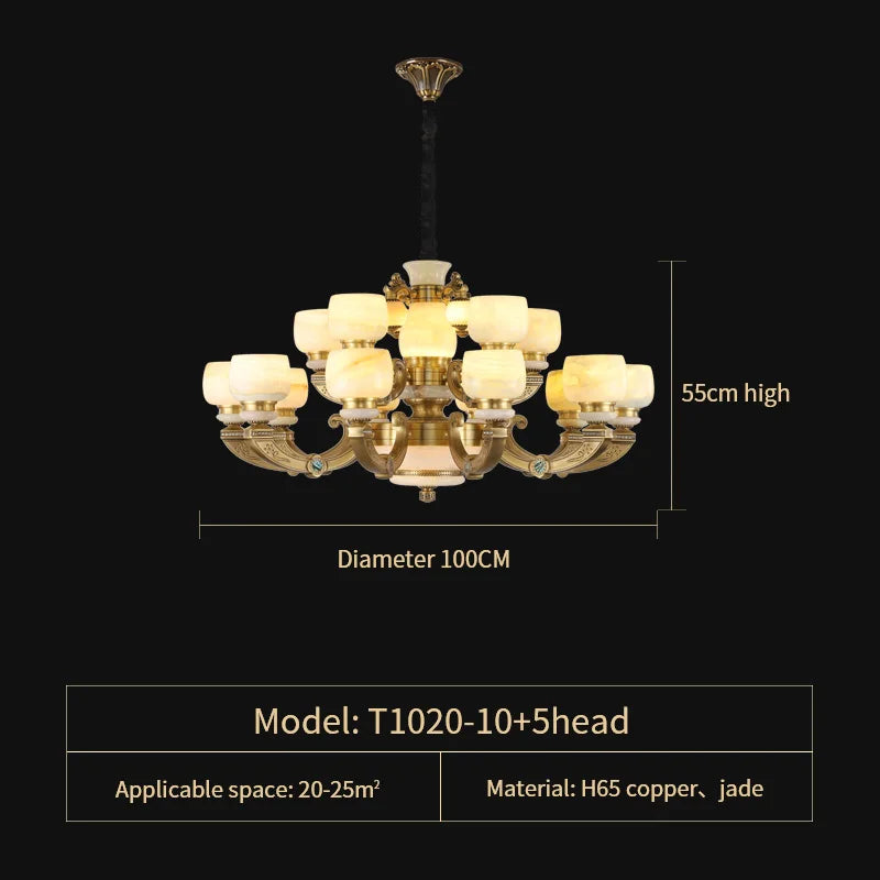 Afralia™ All Copper Jade Chinese Chandelier: Modern & Simple Living Room Lighting