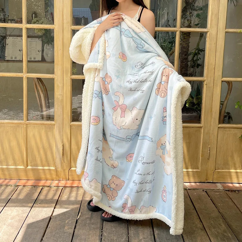 Afralia™ Lamb Nap Cartoon Coral Velvet Blanket: Super Soft, Thick, and Cute for Winter