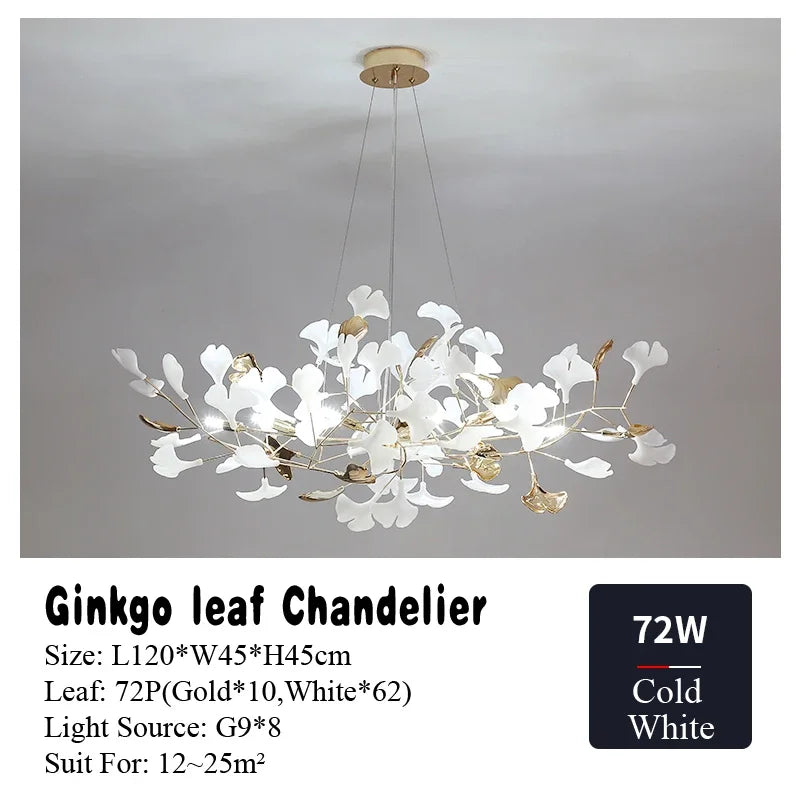 Afralia™ Nordic Ginkgo Leaf Chandelier LED Pendant Light for Living Dining Bedroom
