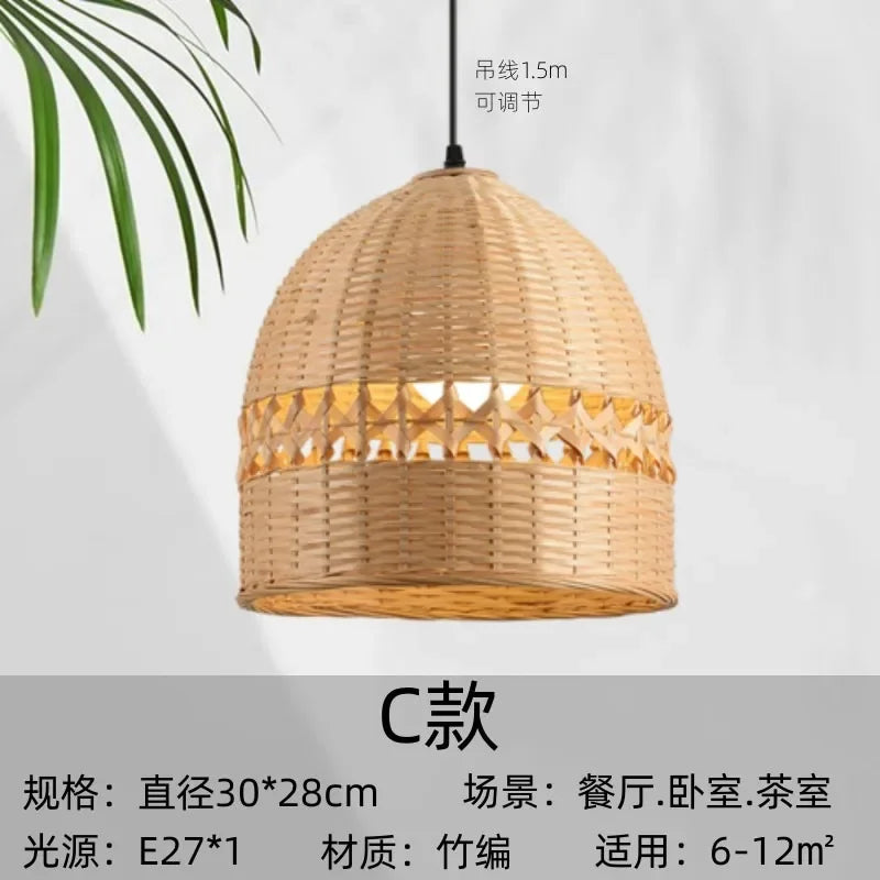 Afralia™ Bamboo Weave Pendant Light LED E27 Modern Zen Decor Restaurant Bar Tea Room