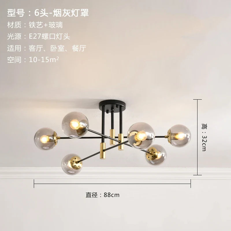 Afralia™ Glass Ball LED Chandelier Ceiling Light for Living Room and Kitchen