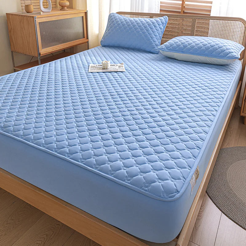 Afralia™ Waterproof Quilted Mattress Cover - Non-Slip Solid Color Bed Sheet