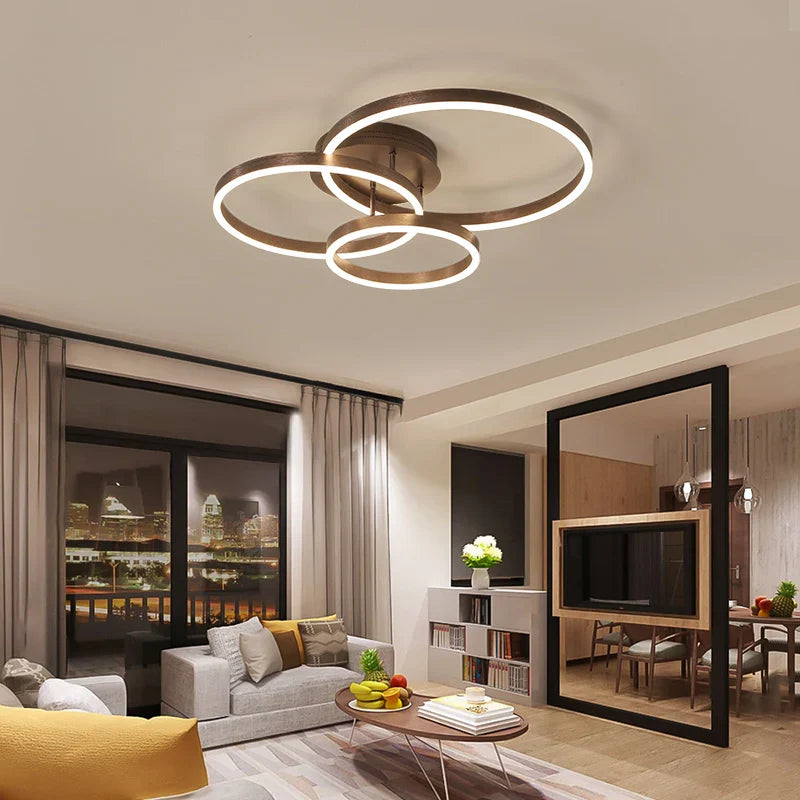 Afralia™ Golden Coffee LED Ceiling Light with Acrylic Lampshade for Creative Living Room Fixtures