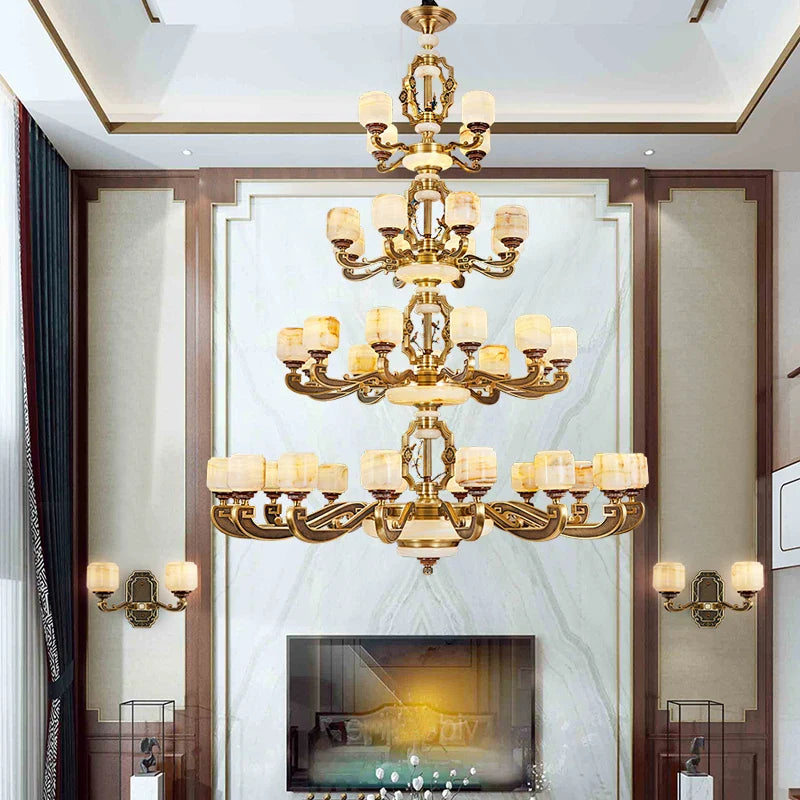 Afralia™ Zinc Alloy Chandelier with Jade Crystal Accent for Duplex Building Living Room