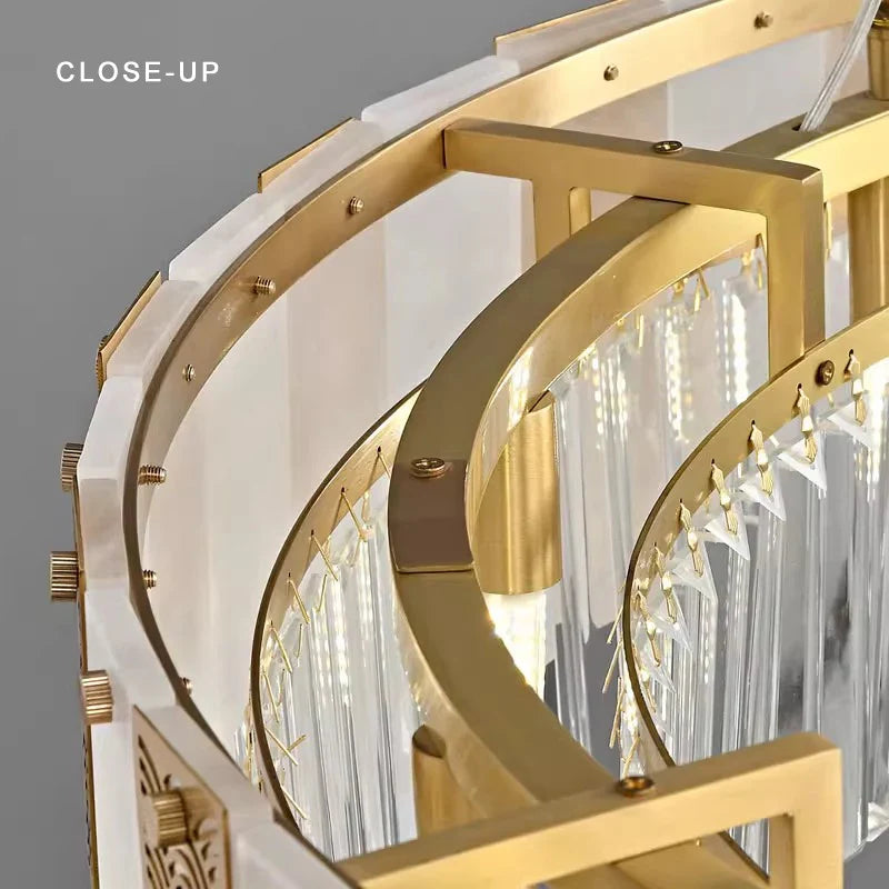 Afralia™ Classic Marble Crystal Chandelier: Luxury Brass Alabaster Light Fixture for Elegant Décor