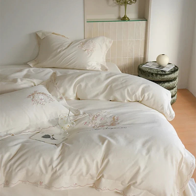 Afralia™ Brushed Volcanic Fleece Cotton Duvet Cover Set with Embroidered Details