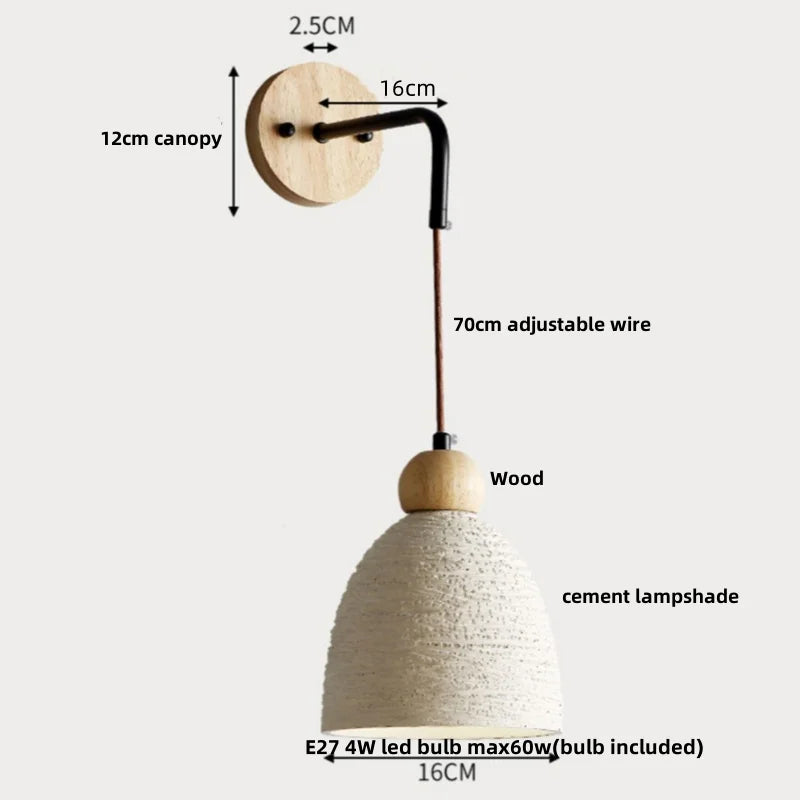 Afralia™ Japanese Style LED Wall Light Cement Bedside Lamp with Pull Chain Switch