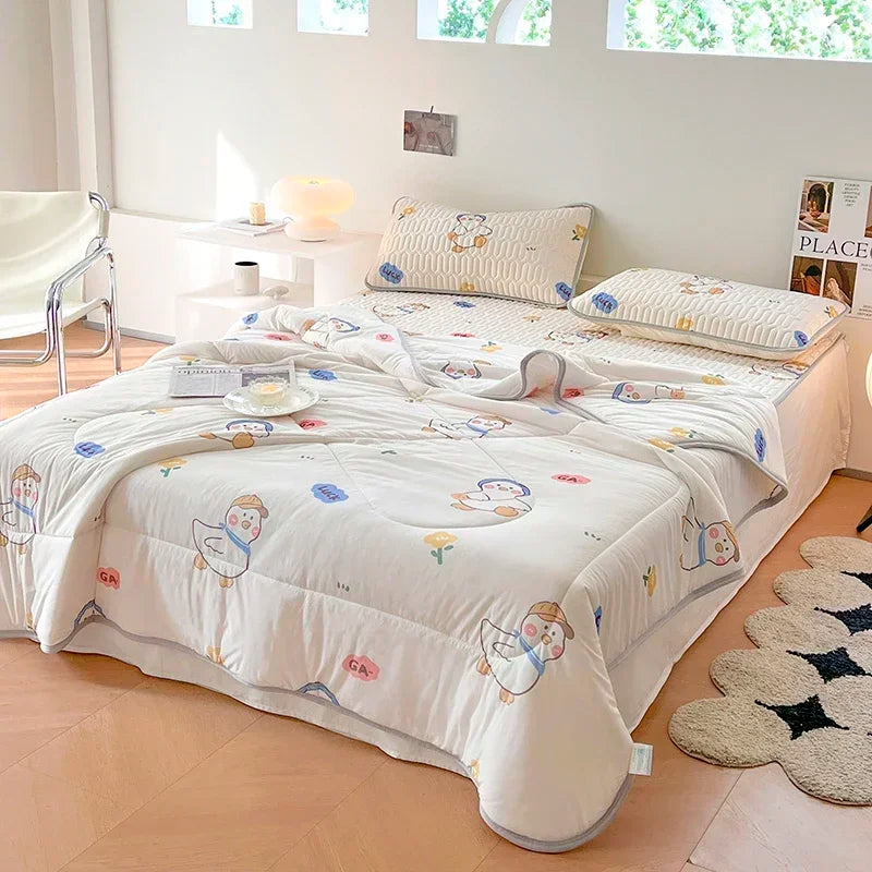 Afralia™ Cool Summer Blanket Set with Latex Bed Mat - Lightweight Breathable Comforter Bedding