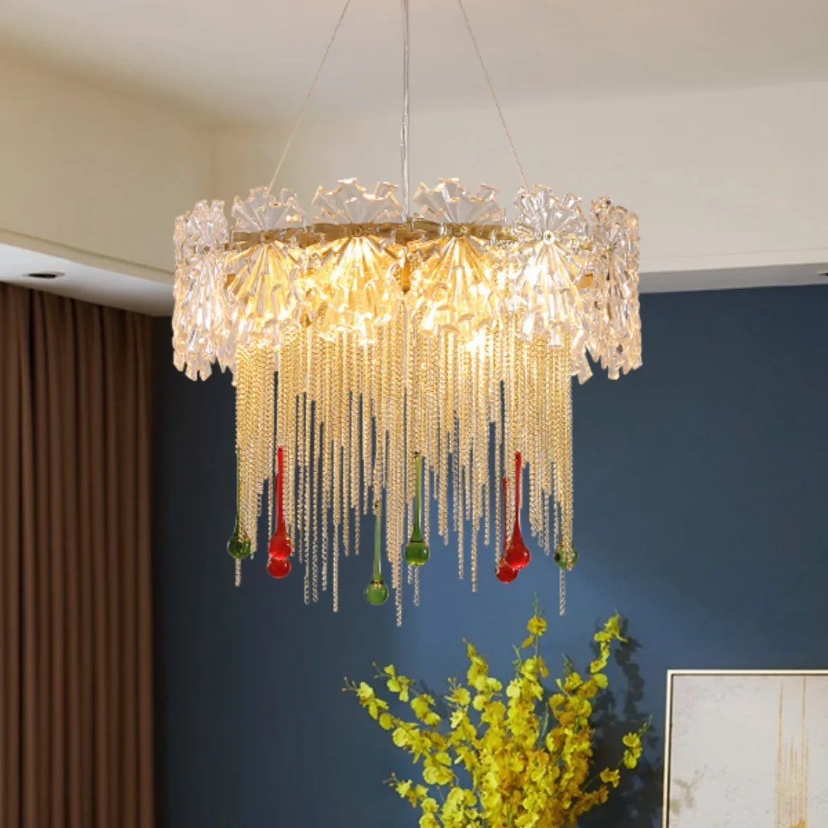 Afralia™ Water Drop Tassel Chandeliers: Luxe Circular LED Lustre Fixture for Home Decor