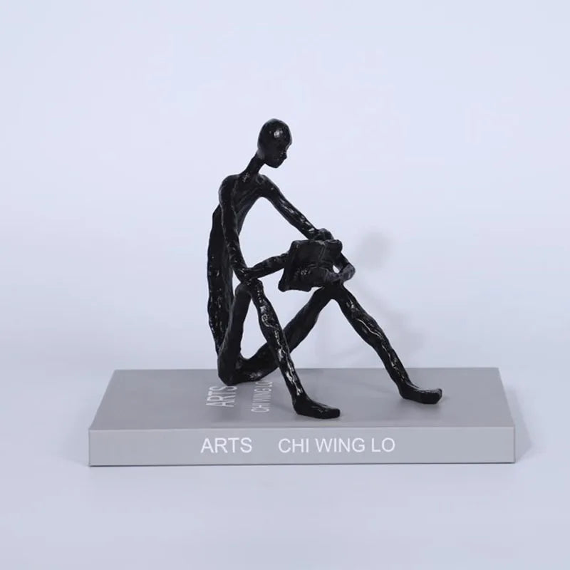 Afralia™ Metal Figure Sculpture Abstract Black Man Home Decor Figurine