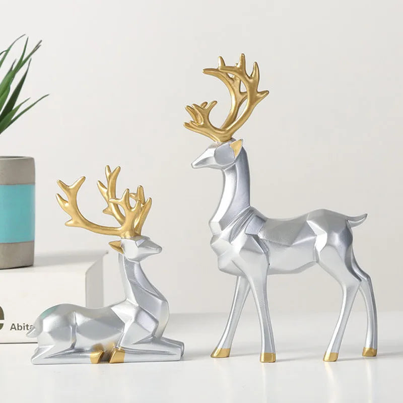 Afralia™ Mini Gold Deer Figurine: Elegant Couple Statue for Home Decor & Geometry Art