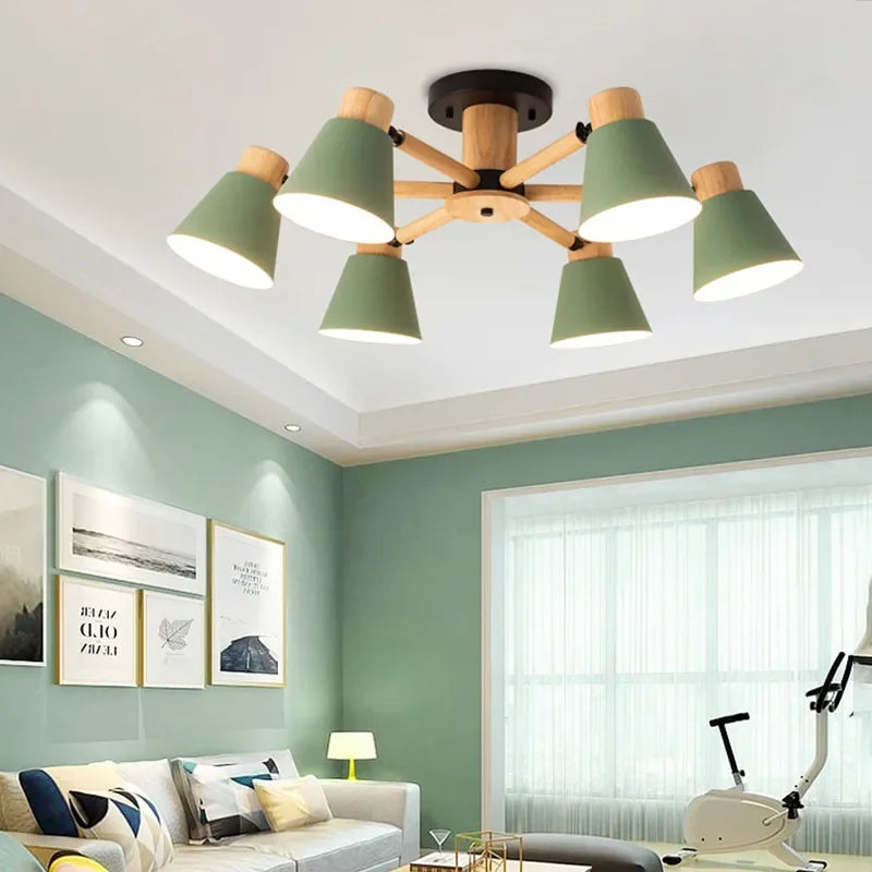 Nordic Wood Ceiling Light Chandelier Modern E27 Living Room Bedroom Hotel Restaurant Afralia™ Nordic Lamp