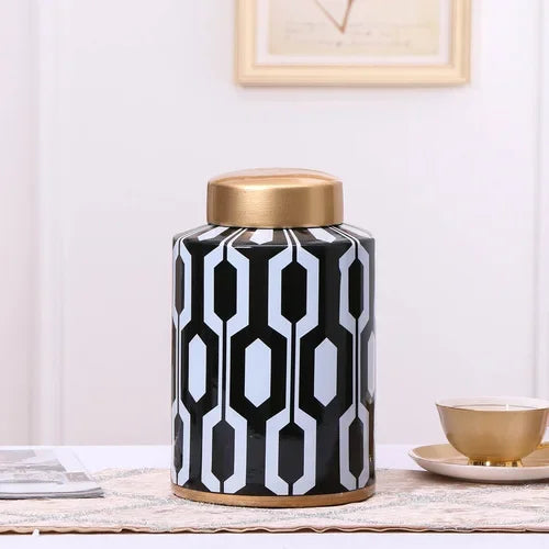 Afralia™ Geometric Stripes Ceramic Vase Home Decor Storage Tank Living Room Table