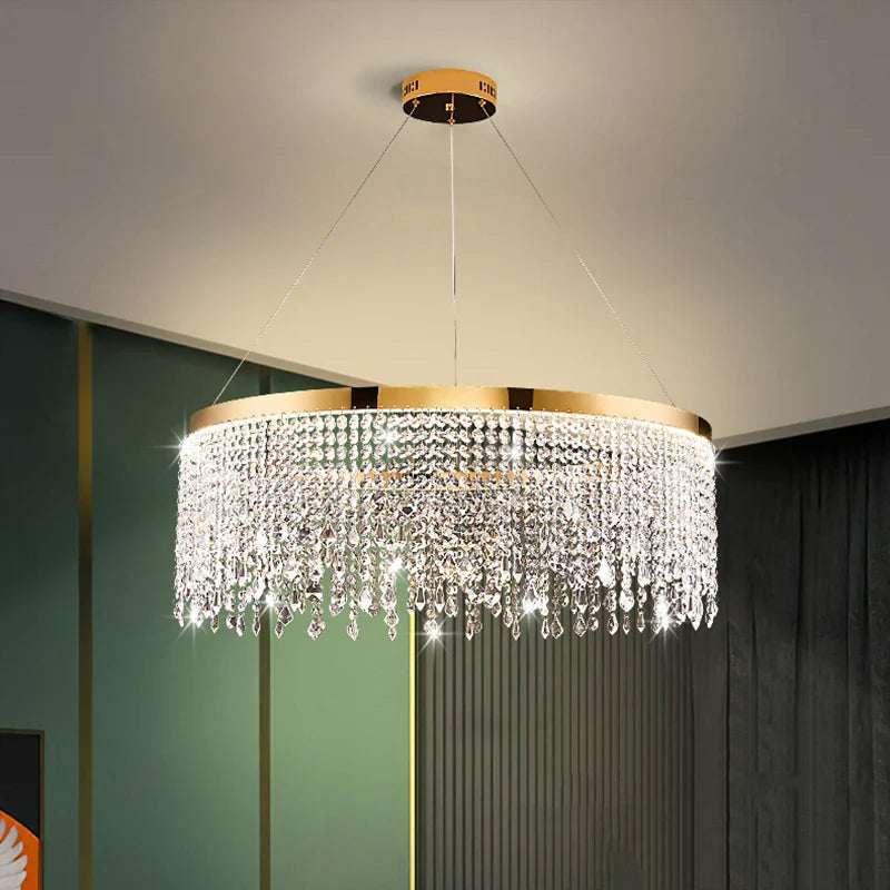 Afralia™ Crystal Water Curtain Pendant Chandelier - Luxury LED Lighting for Home, Hotel, and More