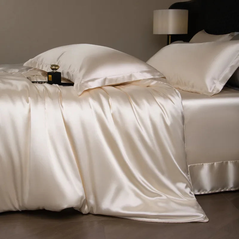 Afralia™ Mulberry Silk Queen King Duvet Cover Solid Color Silky Comforter