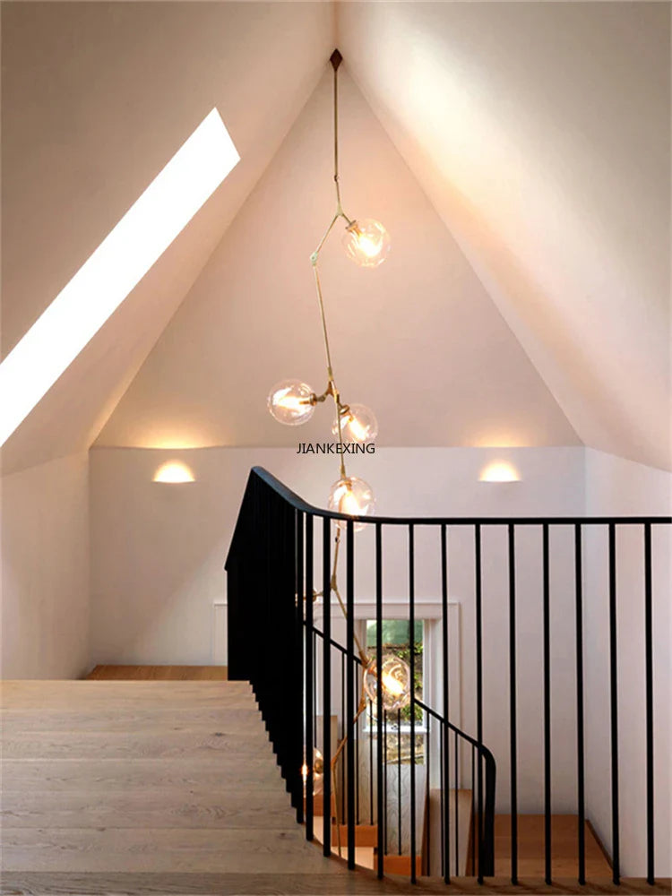 Afralia™ Glass Branching Staircase Chandelier with LED Multi-Color Lampshades.