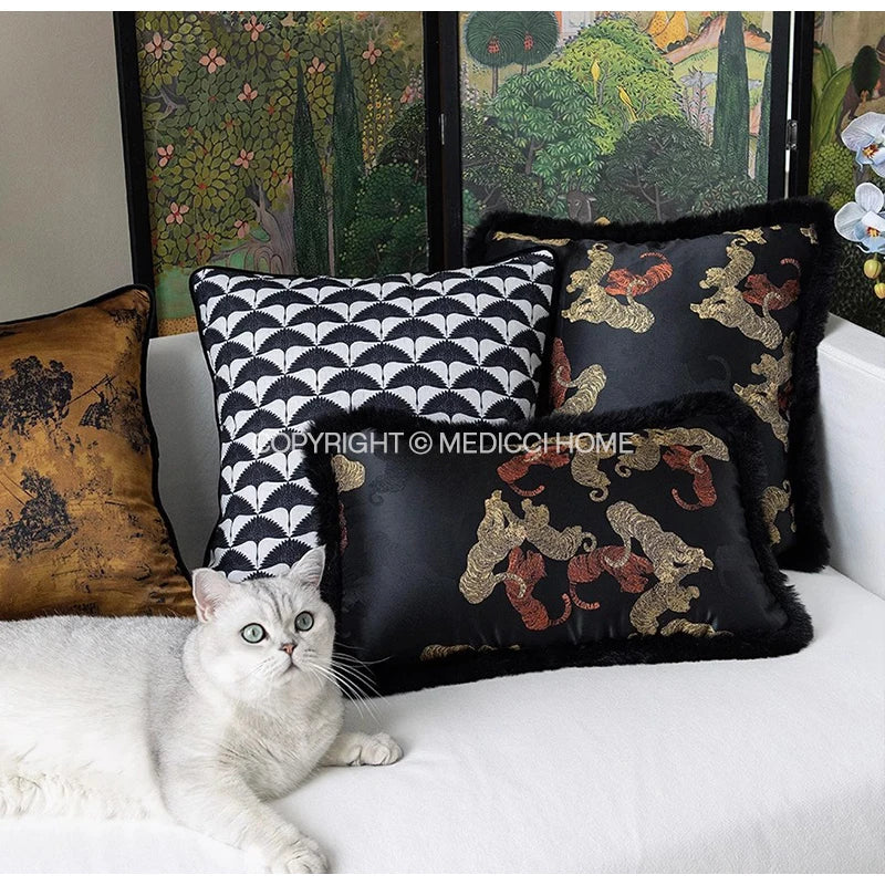 Afralia™ Chinoiserie Sunset Glow Landscape Accent Cushion Cover - Exquisite Retro Decor Pillowcase