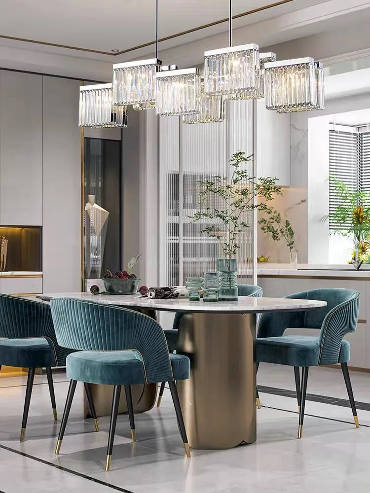 Afralia™ Crystal Pendant Lights for Dining Room, Luxury Rod Lamp with Led, Chrome Finish