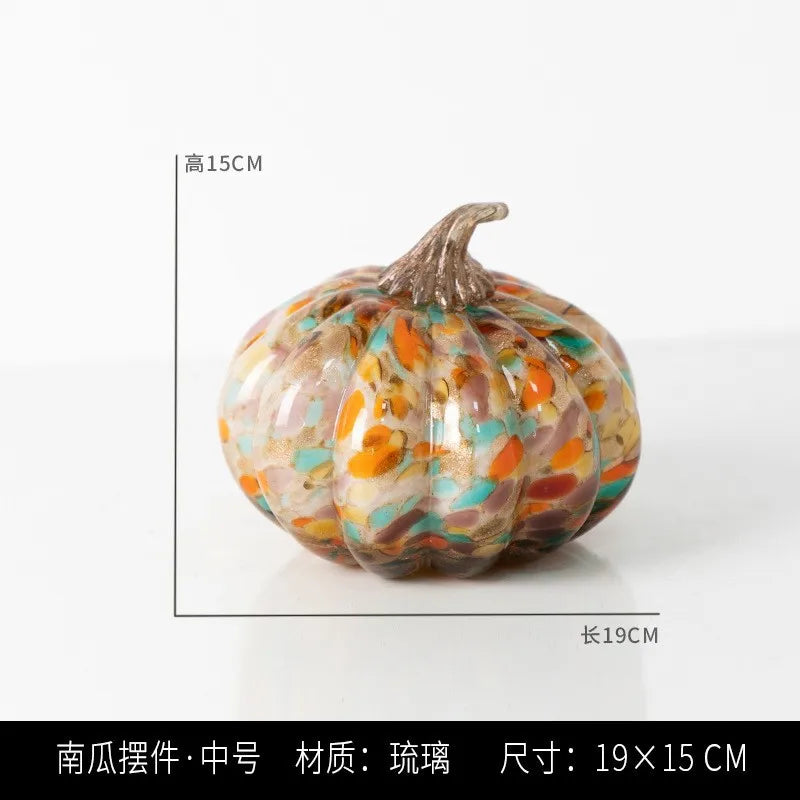 Afralia™ Colored Transparent Glazed Pumpkin Sculpture for Home Decor