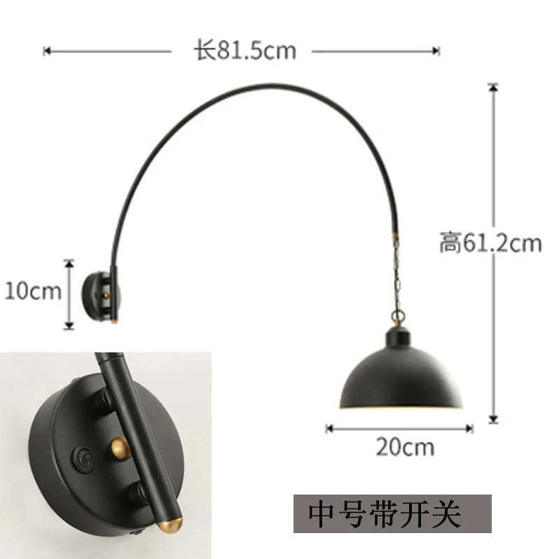 Afralia™ Long Swing Arm Wall Lamp, Industrial Vintage Living Room Light