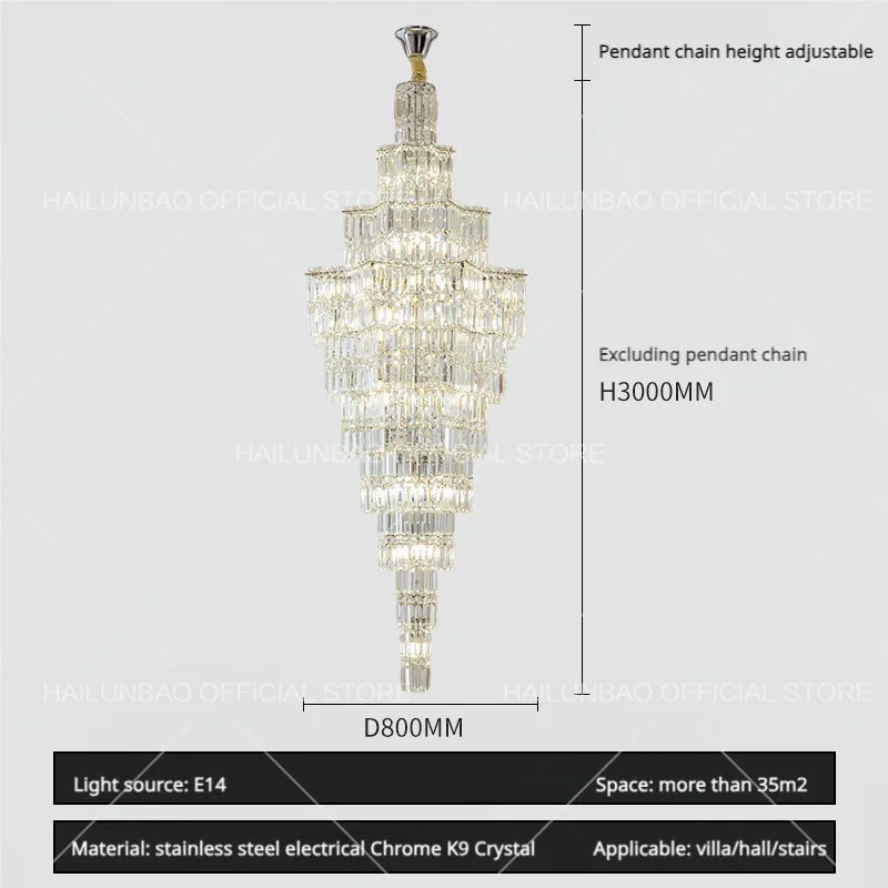 Afralia™ Crystal Staircase Chandelier: Luxury European Style for Villa Living Room
