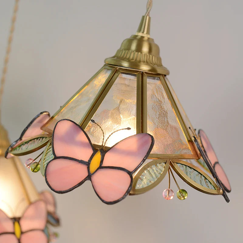 Afralia™ Nordic Pink Glass LED Pendant Light with Adjustable Brass Wire
