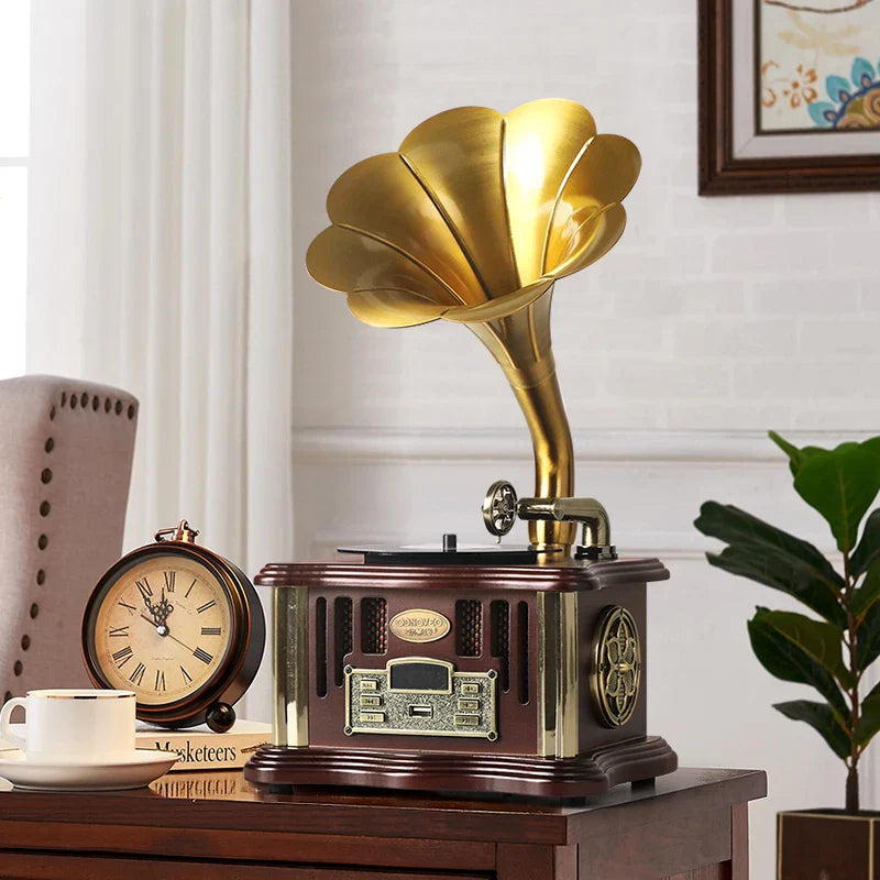 Afralia™ Vintage Gramophone Bluetooth Speaker with USB Port & Aux-in