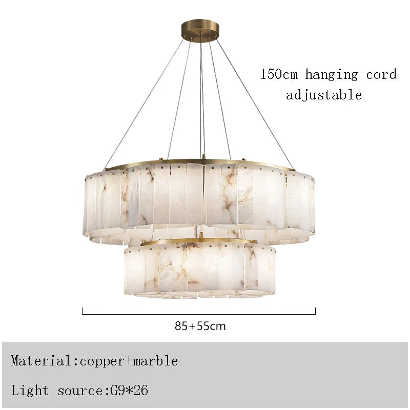 Afralia™ Round Dolomite Block Chandelier Light, Luxury Matte Gold Ceiling Fixture