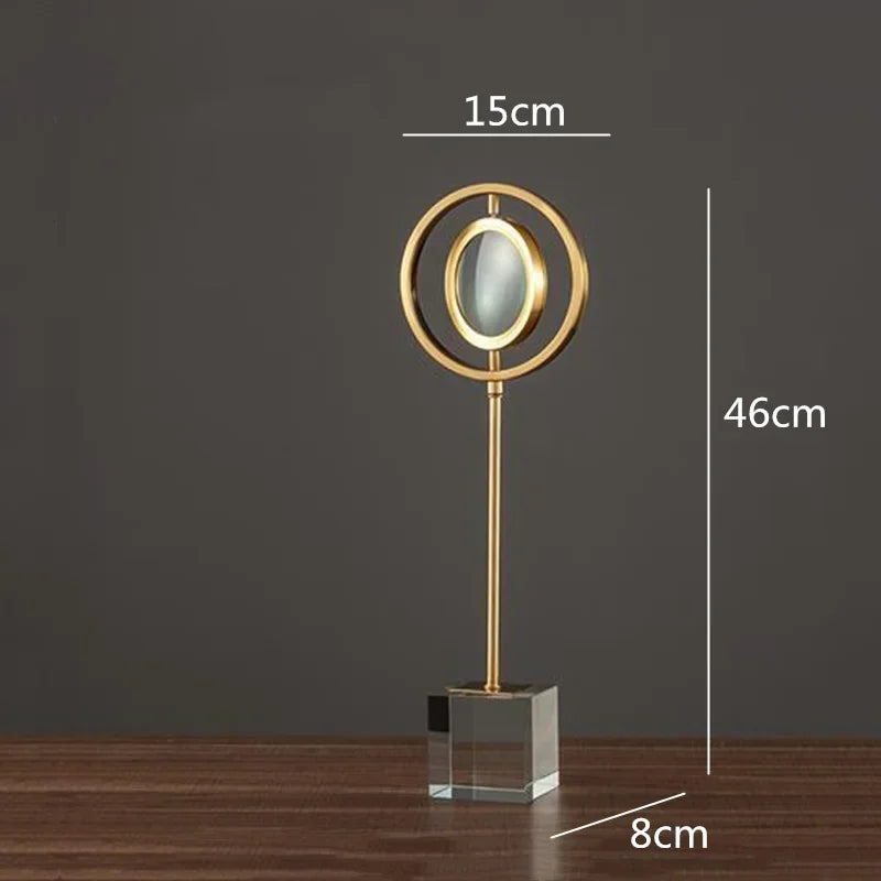 Afralia™ Golden Metal Eyes Magnifying Glass with Crystal Glass Base - Modern Home Decoration