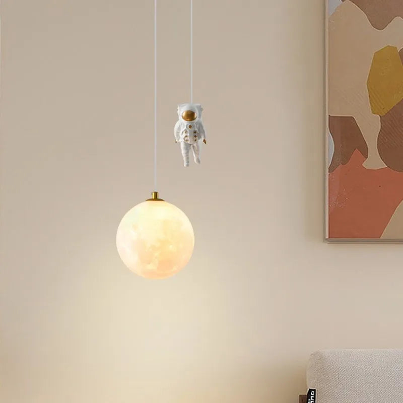 Afralia™ Astronaut Moon LED Pendant Light for Children's Room and Study