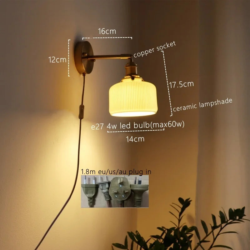 Afralia™ Ceramic LED Wall Sconce Pull Chain Switch for Dining Bedroom Bathroom Mirror