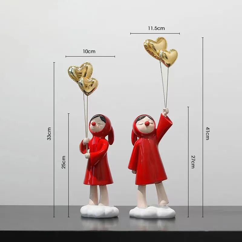 Afralia™ Modern Balloon Girls Resin Figurines for Home and Office Decor