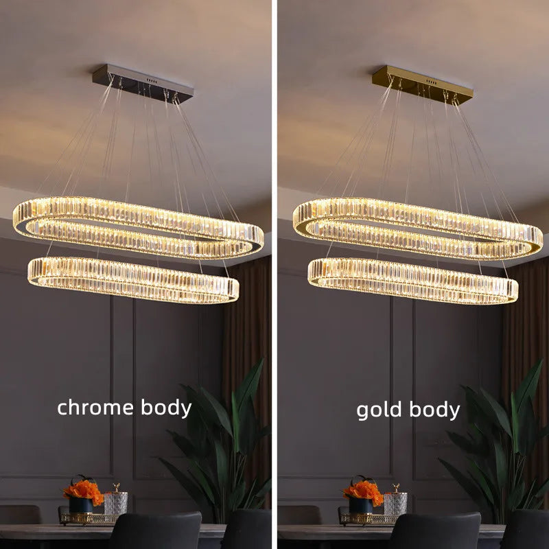 Afralia™ Oval Crystal Chandelier LED Pendant Lights Dimmable Luminarias Hang Lamp