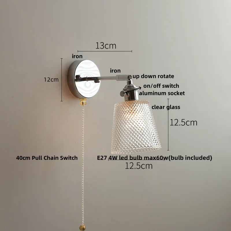 Afralia™ Crystal Iron LED Wall Light Modern Bedside Lamp Clear Glass Wandlamp